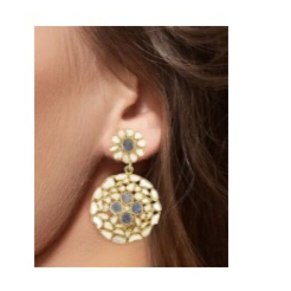 Polki Diamond and Tanzanite Round Flower Earrings - Picture 3 of 3